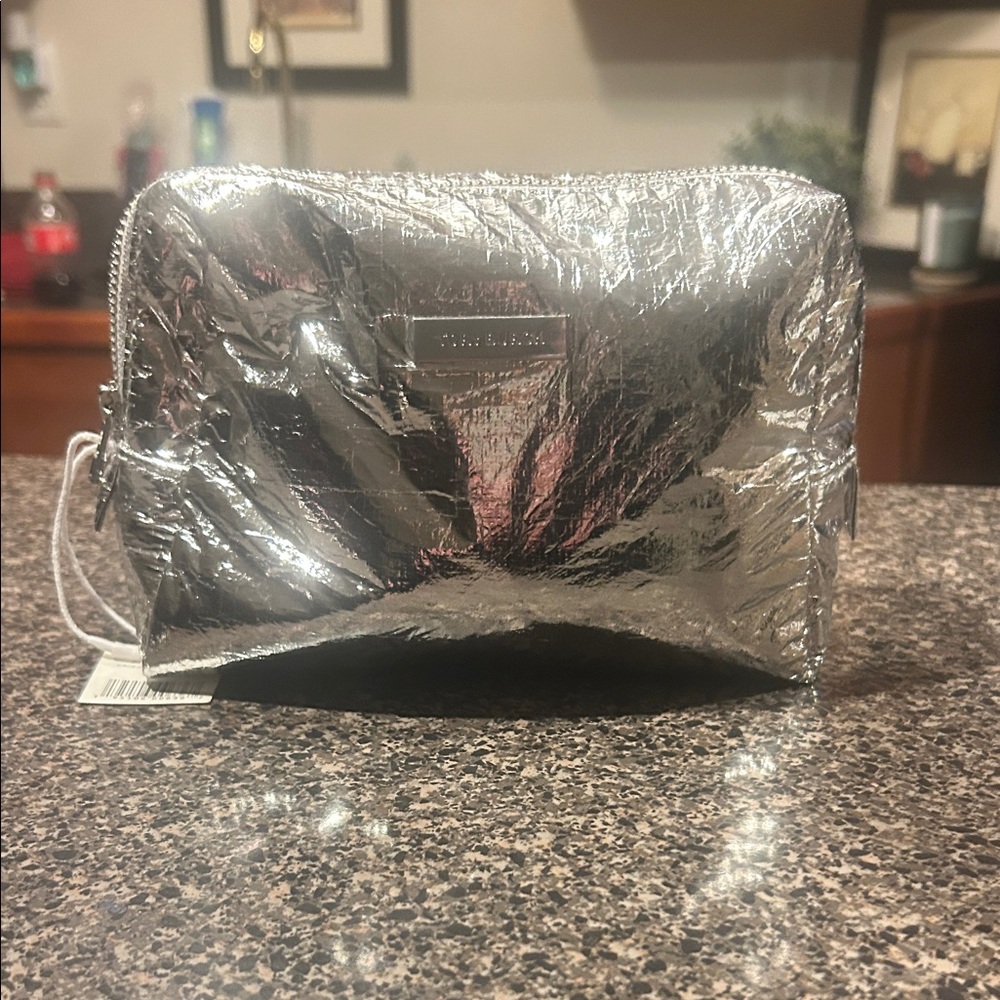 Metallic Silver Tory Burch Cosmetic Pouch